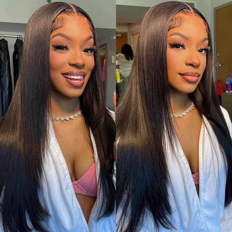 Free Shipping Gluna 13×4 HD Lace Glueless Frontal Wig Pre Plucked With Baby Hair Remy Straight HD Lace Front Virgin Human Hair Wigs For Black Women
