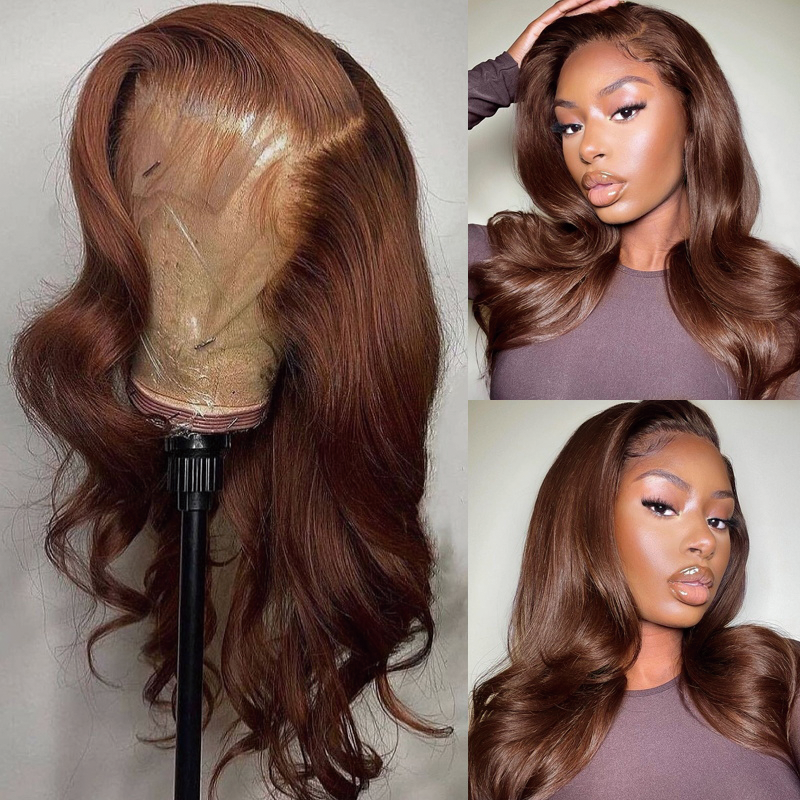 Gluna 13×4 13x6 Lace Frontal Wig Body Wave Chocolote Brown #4 Color Human Virgin Hair Pre Plucked With Natural Baby Hair