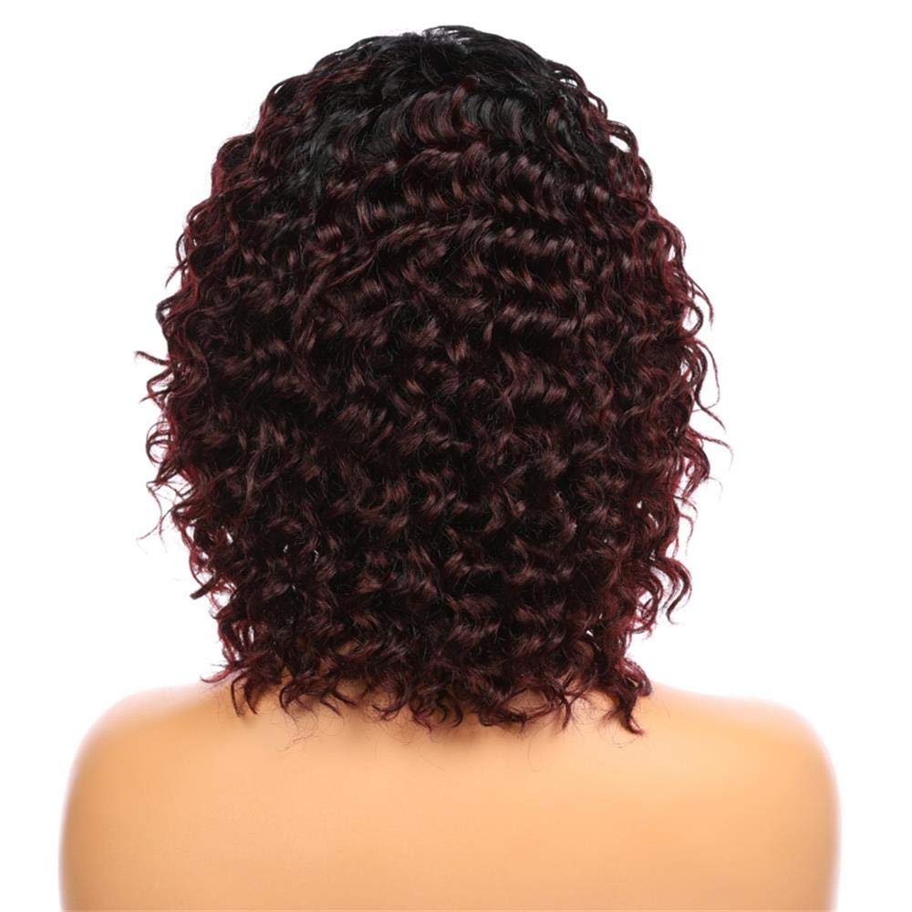 Gluna Hair Short Curly Bob Non Lace Front Machine Made Wig 1B/99J Ombre Colored Wig with Dark Roots for Black Women