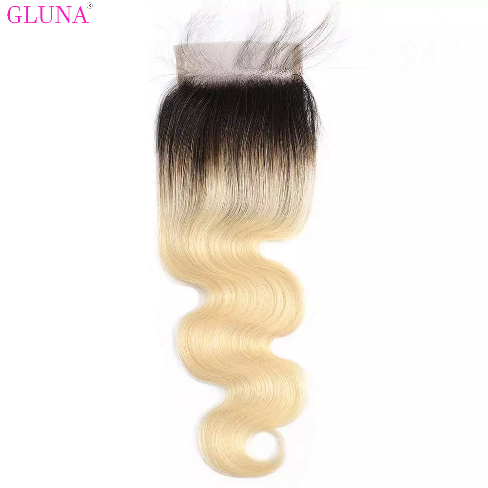 Gluna Hair 4×4 Lace Closure Body Wave 1B/613 Blonde Russian Virgin Hair (1B/613 Color )