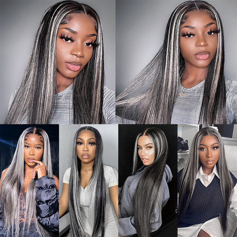 Gluna Highlight Grey Color Lace Front Wig Human Virgin Hair For Women Transparent Lace Wigs