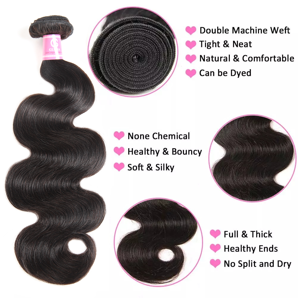 Free Shippng Gluna Hair 8A Grade Body Wave Virgin Hair 3Bundles With Frontal 100% Human Hair Extension Natural Black