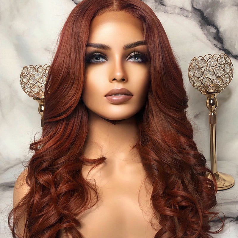 Gluna 13×4 13x6 Lace Frontal Wig 33# Chestnut Brown Color Body Wave Human Virgin Hair Pre Plucked With Natural Baby Hair