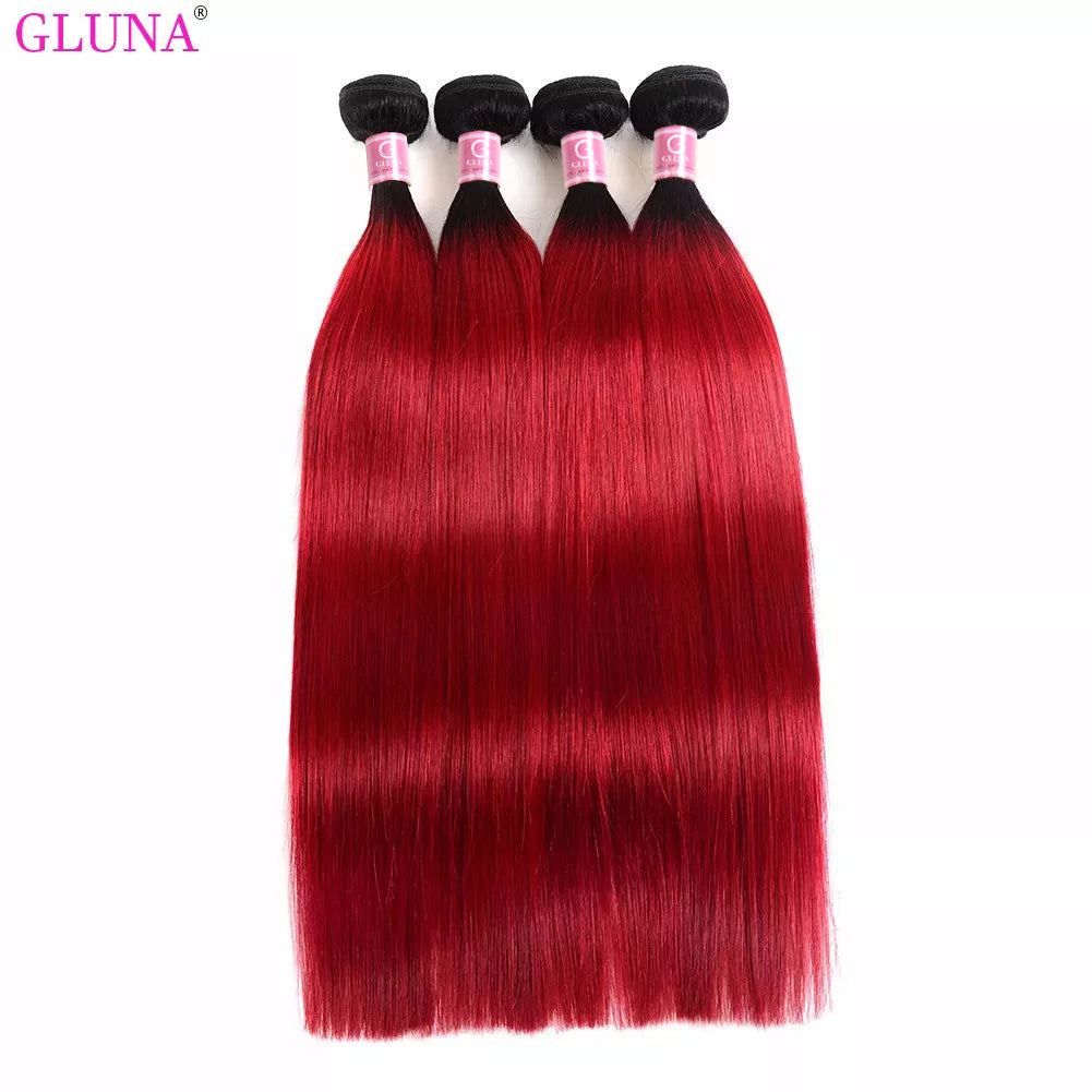 Gluna Hair 8A Grade 1B Red Straight Hair Bundles Colored Human virgin Hair