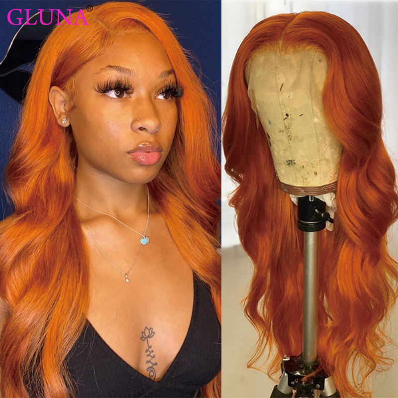 Gluna 13×4 13x6 Lace Frontal Wig Body Wave Ginger Orange Color Human Virgin Hair Pre Plucked With Natural Baby Hair