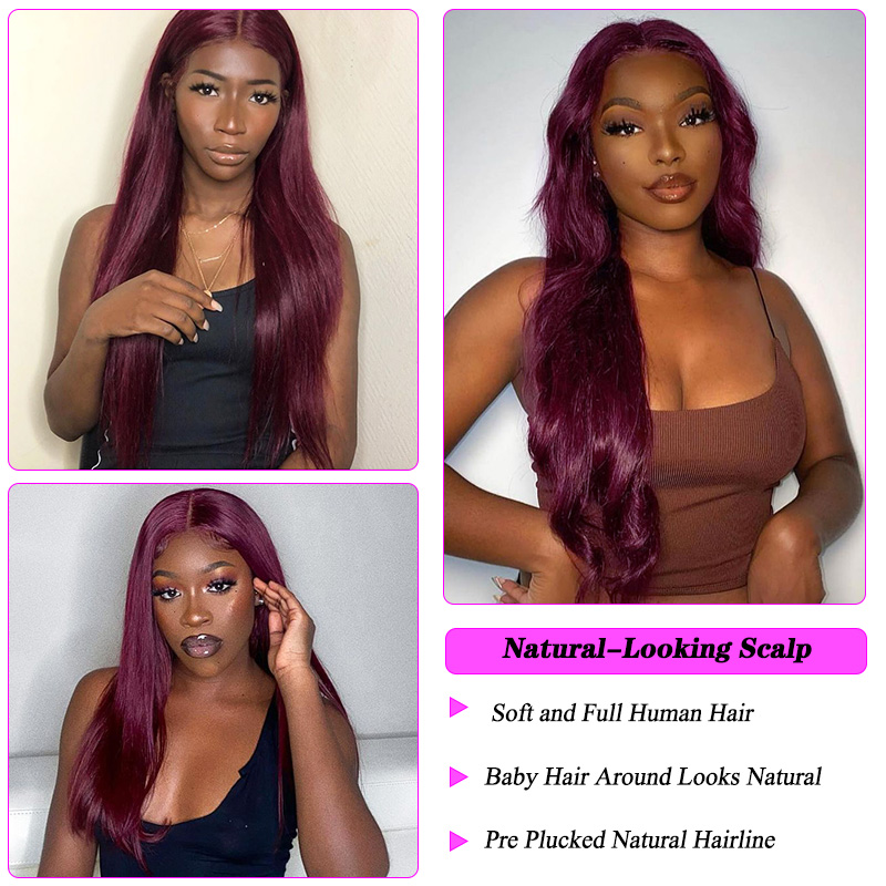 Gluna 13×4 13x6 Lace Frontal Wig Straight 99j Color Human Virgin Hair Pre Plucked With Natural Baby Hair