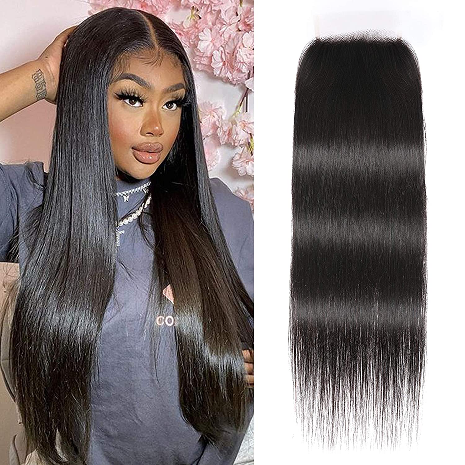 Gluna Invisable 5X5 HD Lace Closure Deep Parting For Women Smooth Straight Virgin Human Hair Black Color