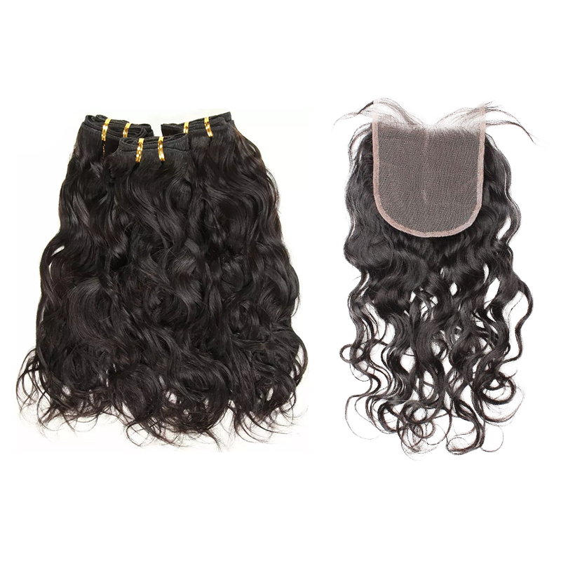 Free Shippng Gluna Hair 8A Grade Natural Wave Virgin Hair 3 Bundles With 4*4 Closure 100% Human Hair Extension Natural Black