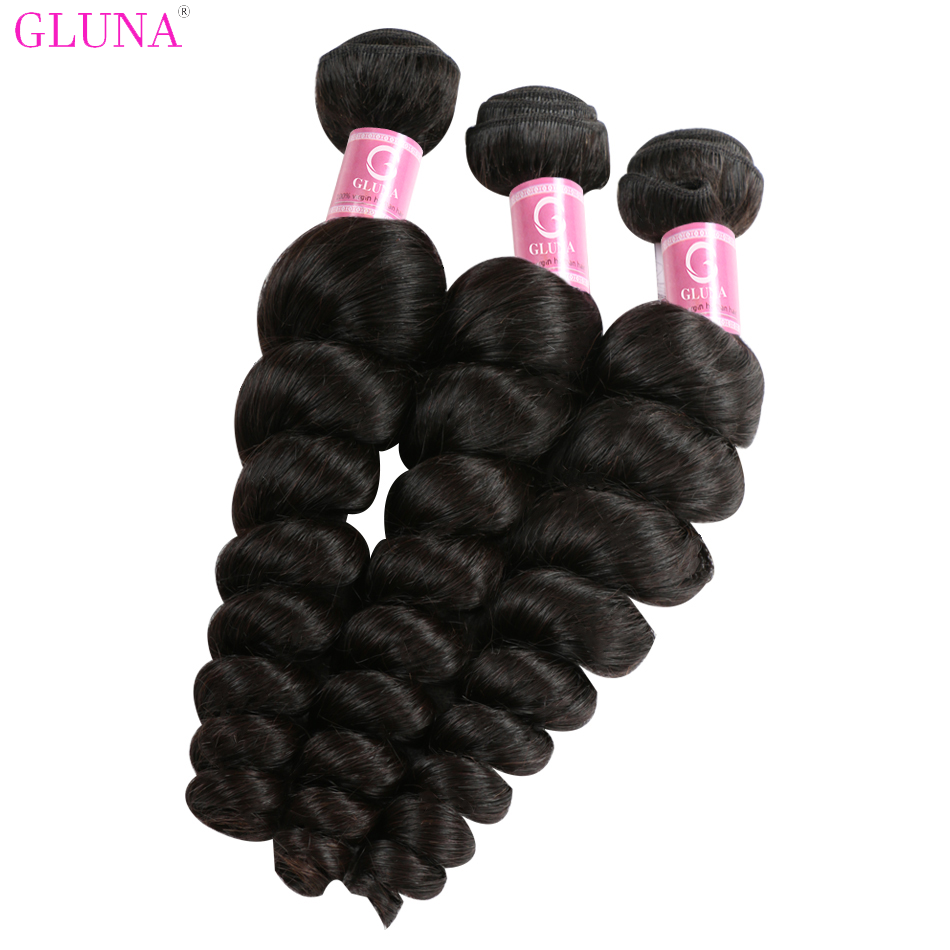 Gluna Hair 8A Grade Loose Wave Virgin Hair 3Bundles Double Machine Weft 100% Virgin Human Hair