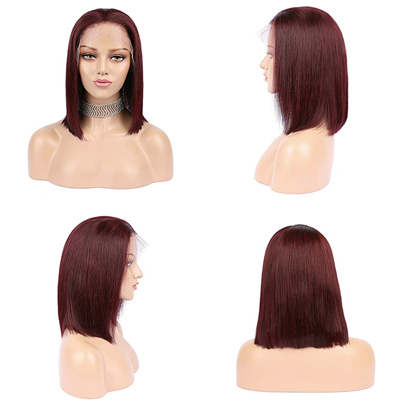 Gluna 99J # Color Straight Lace Frontal Closure Bob Wig Human Virgin Hair Short Hair