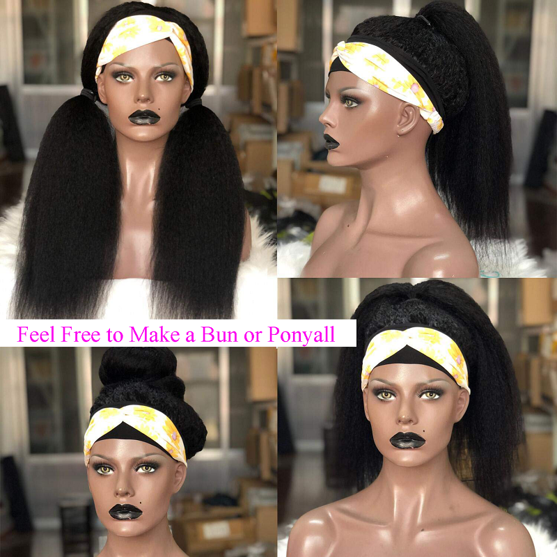 Gluna Hair Kinky Straight Headband Wig Virgin Human Hair Wigs For Black Women