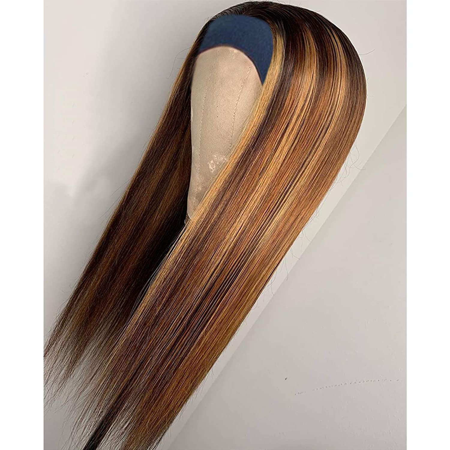 Gluna Hair Straight #4/27 Brown and Honey Blonde Highlight Color Wave Headband Wig Virgin Human Hair Wigs For Black Women