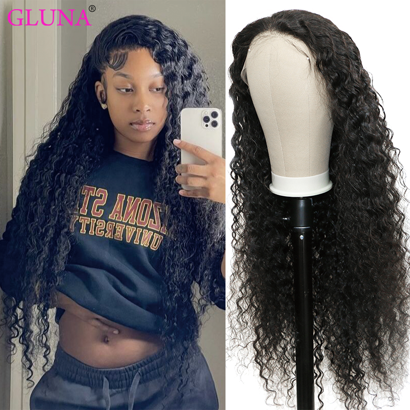 Free Shipping Gluna Deep Curly13¡Á4 HD Lace Frontal Wig Pre Plucked With Baby Hair Wet and Wavy Remy Curly HD Lace Front Virgin Human Hair Wigs For Black Women