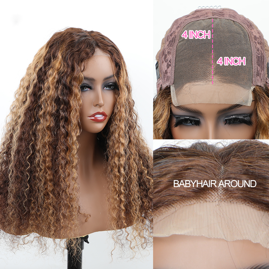 Gluna 4×4 5x5 Lace Closure Wigs Highlight #4/27 Color Water Wave Human Virgin Hair Pre Plucked With Natural Baby Hair