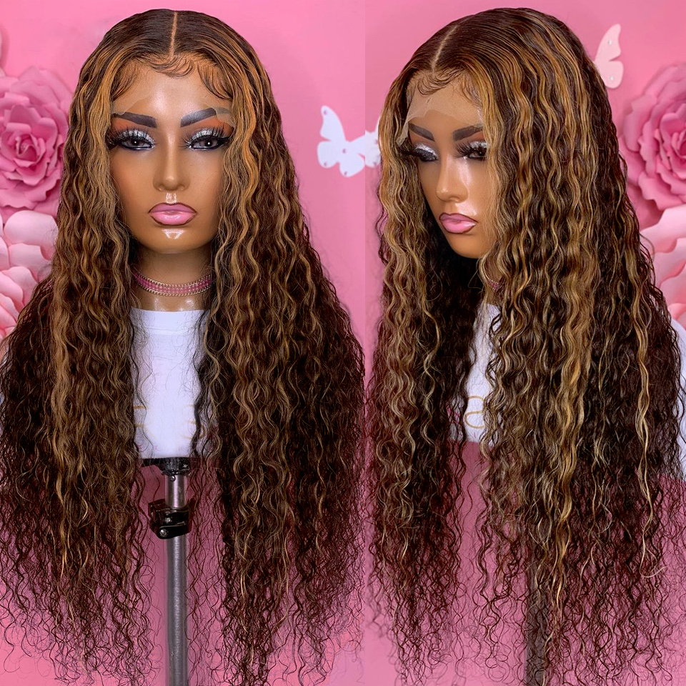 Gluna 4×4 5x5 Lace Closure Wigs Highlight #4/27 Color Water Wave Human Virgin Hair Pre Plucked With Natural Baby Hair