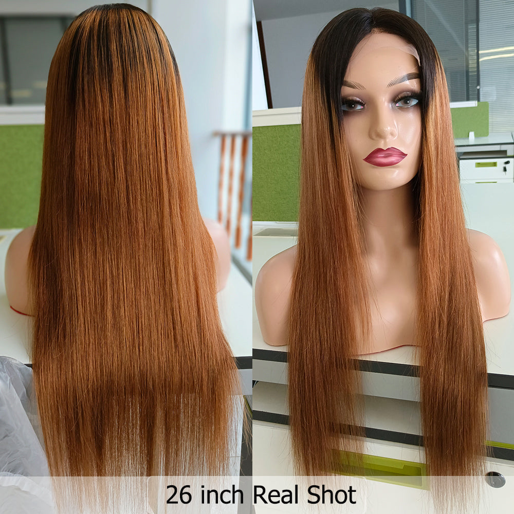 Gluna 4×4 5x5 Lace Closure Wig Ombre #1B/30 Color Straight Human Virgin Hair Pre Plucked With Natural Baby Hair