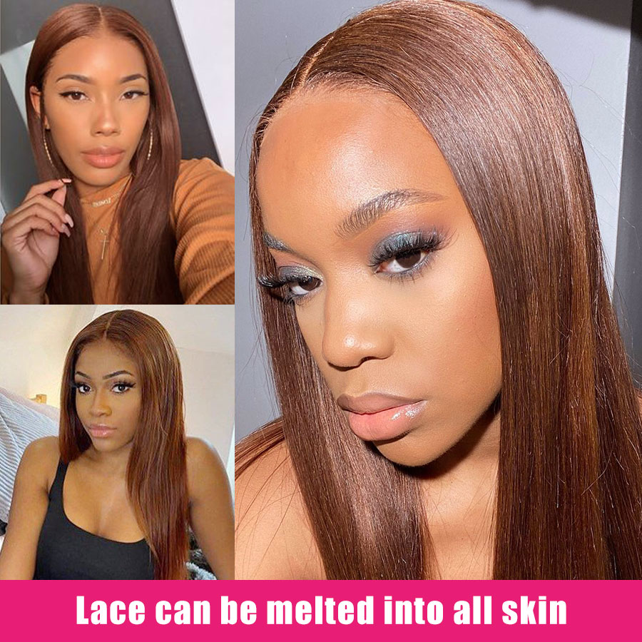 Gluna 4×4 5x5 Lace Closure Wig Chocolote Brown #4 Color Straight Human Virgin Hair Pre Plucked With Natural Baby Hair