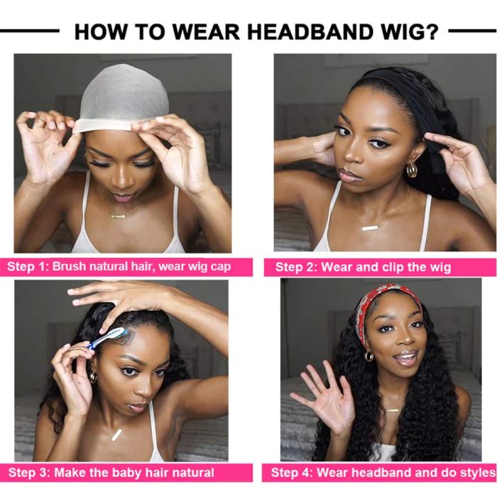 Gluna Hair Water Wave Headband Wig Virgin Human Hair Wigs For Black Women