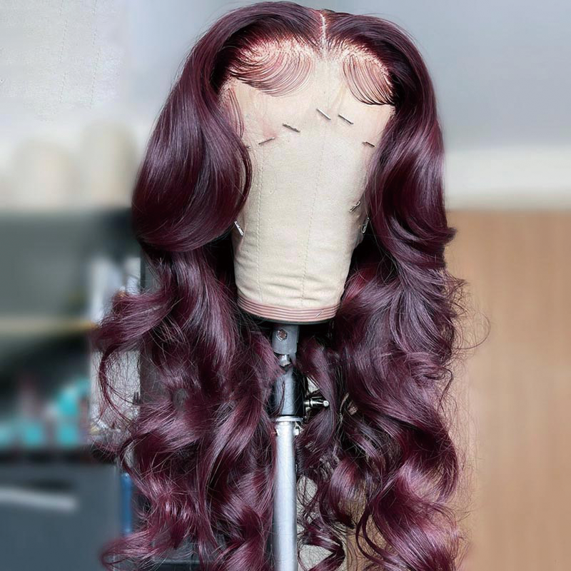 Gluna 13×4 13x6 Lace Frontal Wig Body Wave 99J Dark Burgundy Color Human Virgin Hair Pre Plucked With Natural Baby Hair