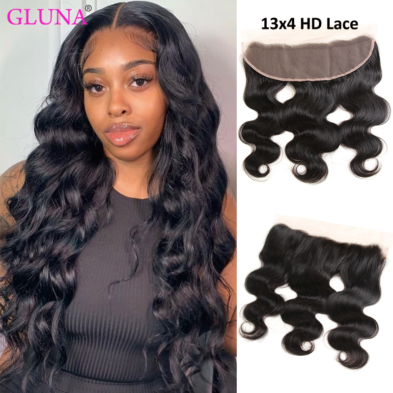 Gluna Invisable 13X4 HD Lace Frontal For Women Body Wave Virgin Human Hair Black Color