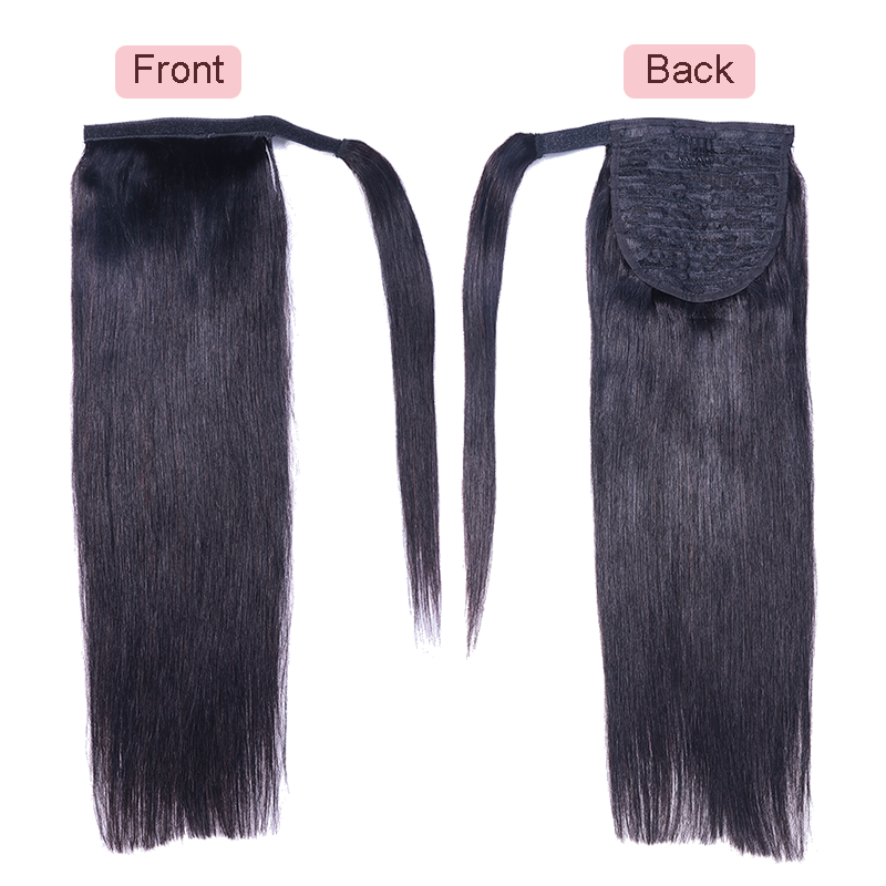 Gluna Hair Silk Straight Ponytail Extension for Black Women 100% Remy Human Hair Extensions Wrap Around Fixed Ponytail with Magic Paste Binding Fluffy Ponytail Extension Human Hair 100g Natural Black