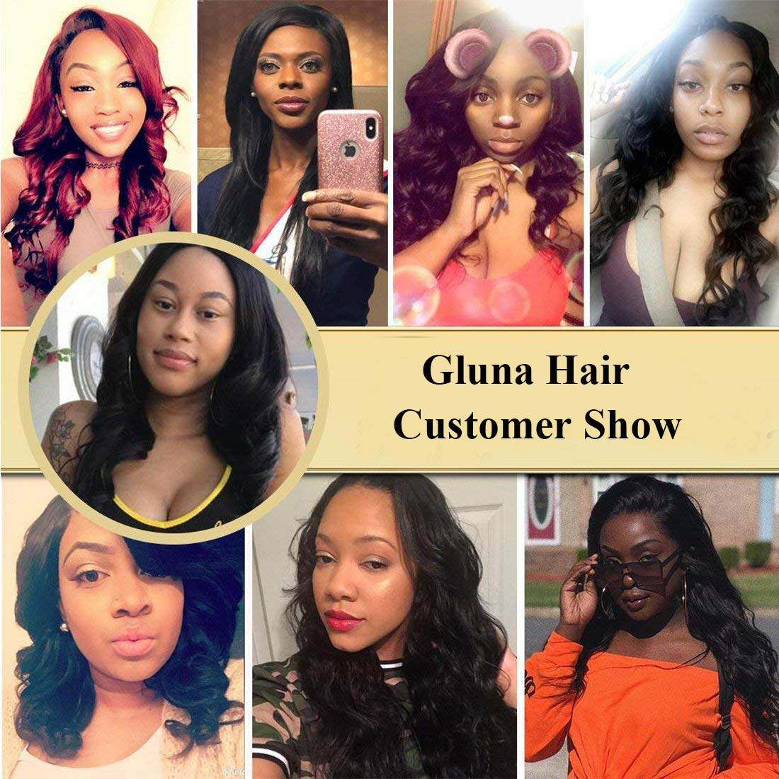Free Shippng Gluna Hair 8A Grade Body Wave Virgin Hair 4Bundles With Frontal 100% Human Hair Extension Natural Black