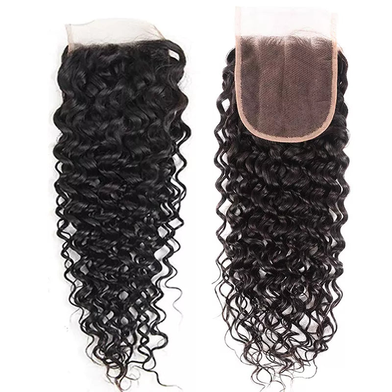 Gluna Hair 8A Grade Water Wave Virgin Hair 3 Bundles With 4x4 Closure 100% Human Hair Extension Natural Black