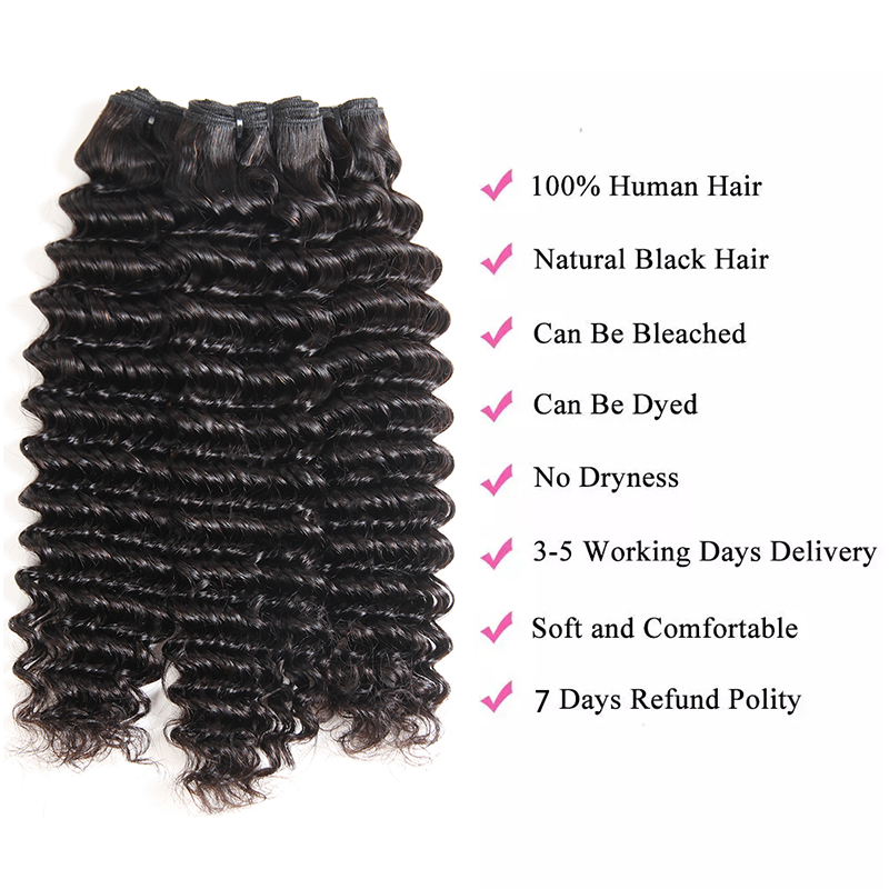 Gluna Hair 8A Grade Deep Curly Virgin Hair 3Bundles Double Machine Weft 100% Virgin Human Hair