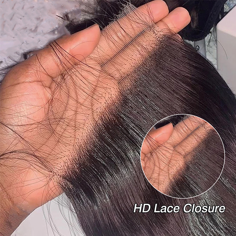 Gluna 4x4 HD Straight Lace Closure Free Part Middle Part Three Part  Virgin Human Hair Lace Closure
