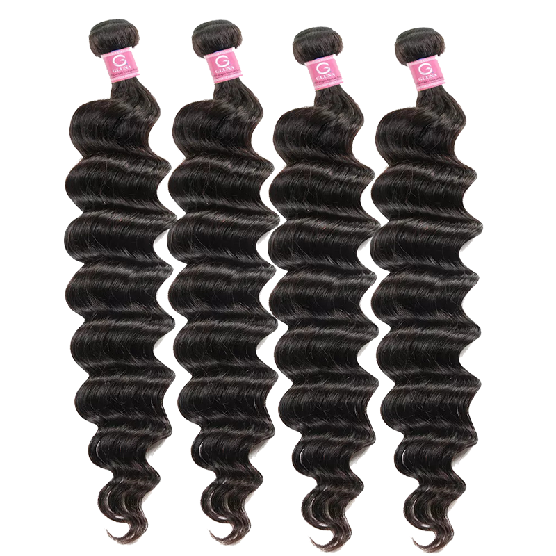 Gluna Hair 8A Grade Loose Deep Wave Virgin Hair 4Bundles With Frontal 100% Human Hair Extension Natural Black