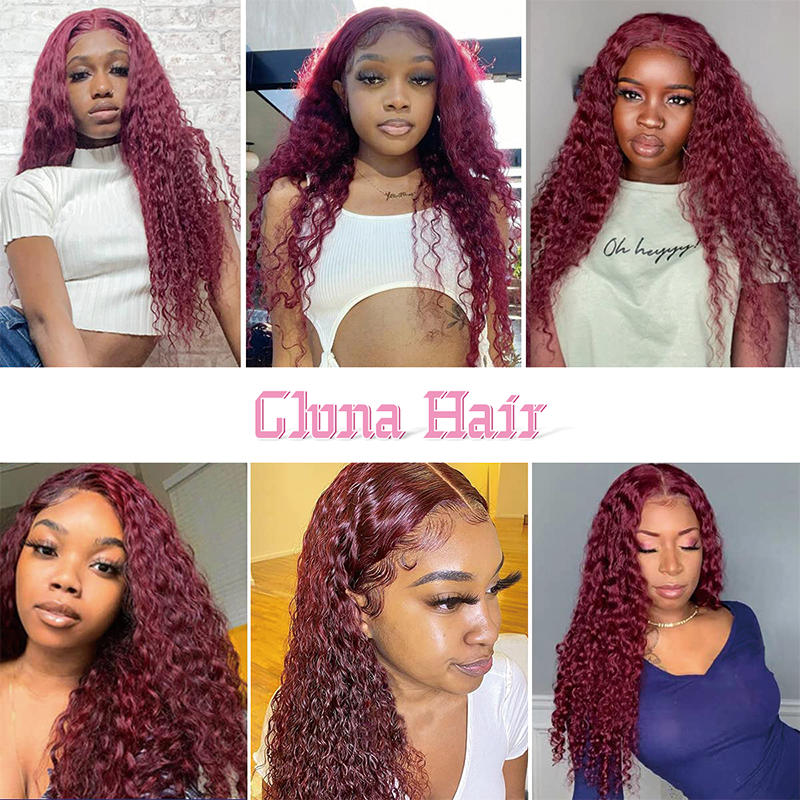 Gluna Deep Curly Burgundy Color 13x4 5x5 4x4 Lace Frontal/Closure Wig Fashion 100% Human Virgin Remy Hair