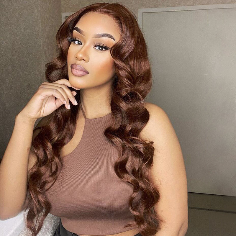 Gluna 13×4 13x6 Lace Frontal Wig 33# Chestnut Brown Color Body Wave Human Virgin Hair Pre Plucked With Natural Baby Hair