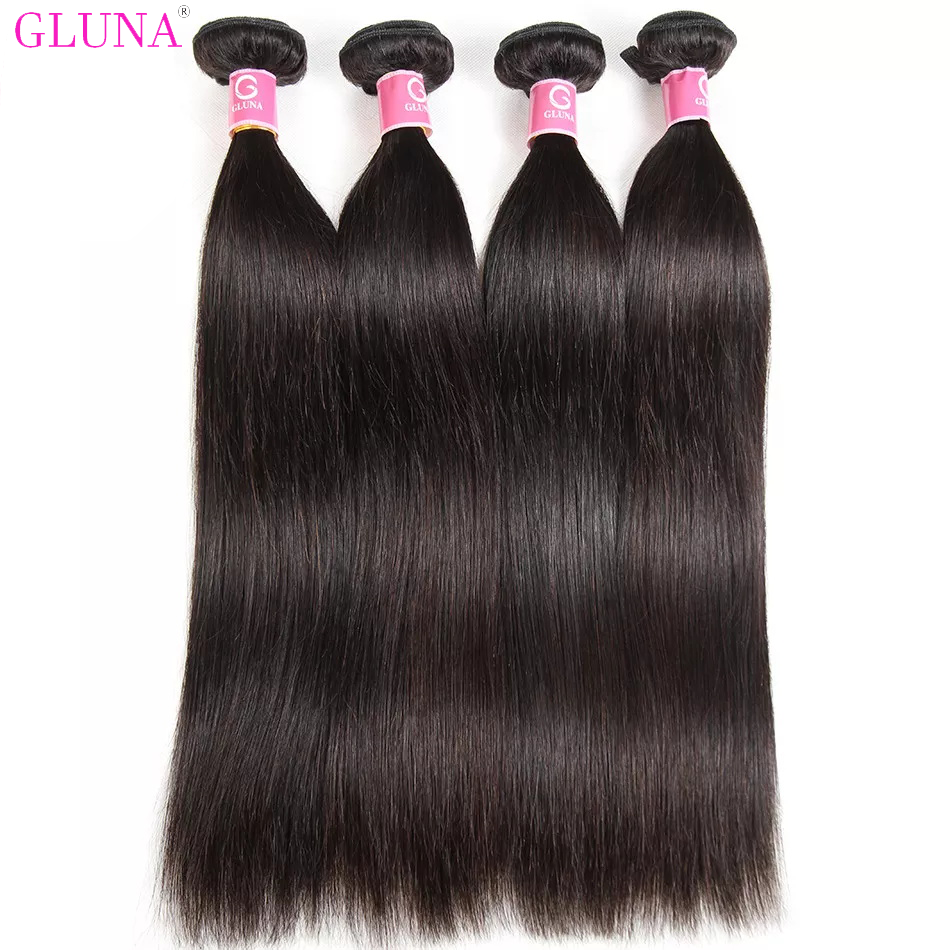 Gluna Hair 8A Grade Straight Virgin Hair 4Bundles With Frontal 100% Human Hair Extension Natural Black