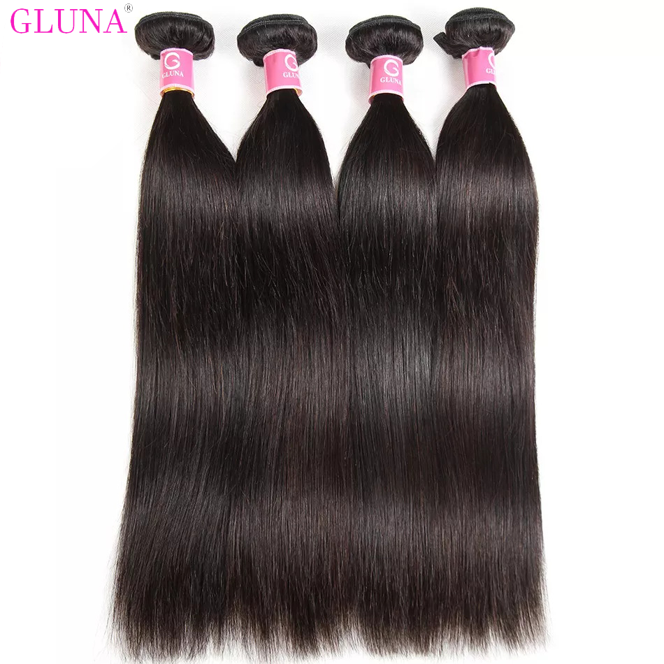 Gluna Hair 8A Grade Straight Virgin Hair 4Bundles With Closure 100% Human Hair Extension Natural Black