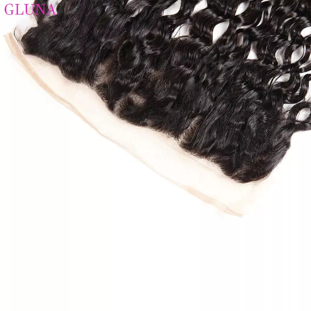 Gluna Hair 8A Grade Water Wave Virgin Hair 4Bundles With Frontal 100% Human Hair Extension Natural Black