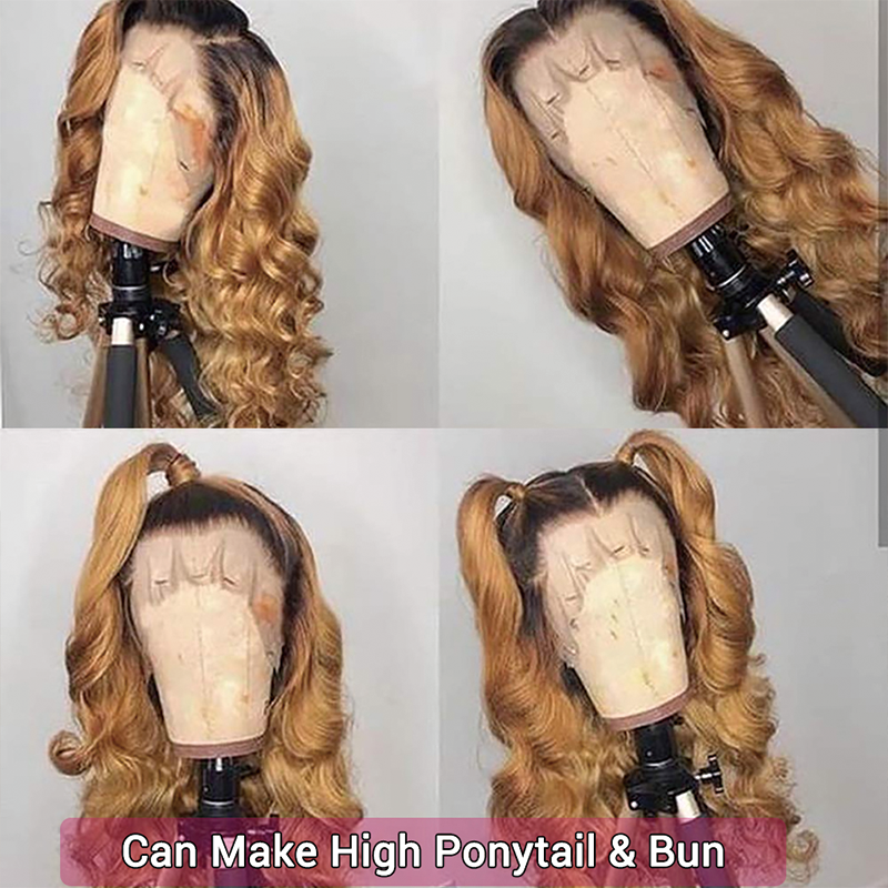 Gluna 13×4 13x6 Lace Frontal Wig Body Wave Ombre #1B/27 Color Honey Blonde Color Human Virgin Hair Pre Plucked With Natural Baby Hair