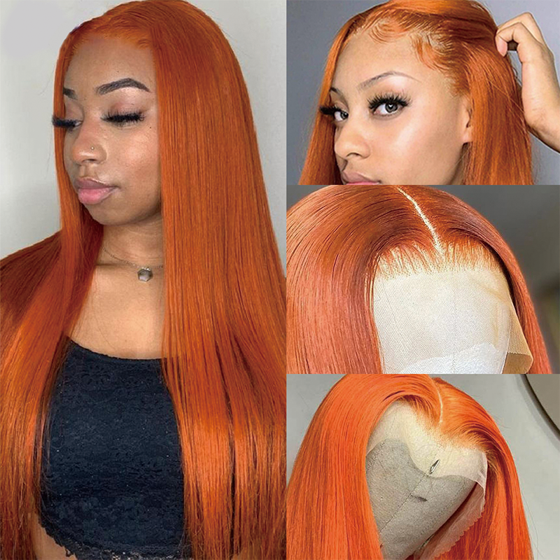 Gluna 13×4 13x6 Lace Frontal Wig Silk Straight Ginger Orange Color Human Virgin Hair Pre Plucked With Natural Baby Hair