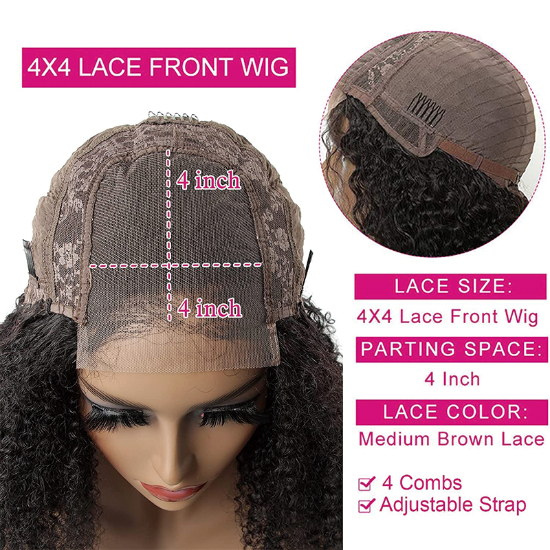 Gluna Hair 4x4 Lace Closure Wigs Kinky Curly Brazilian Virgin Human Hair For Black Women Pre Plucked Natural Color