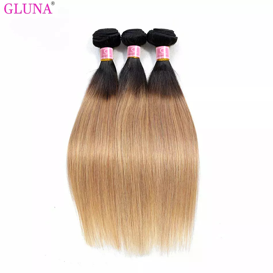 Gluna Hair 8A Grade Ombre Hair Brazilian Straight Hair Bundles Black Roots Hair Weave 1Bundle (1B/27)