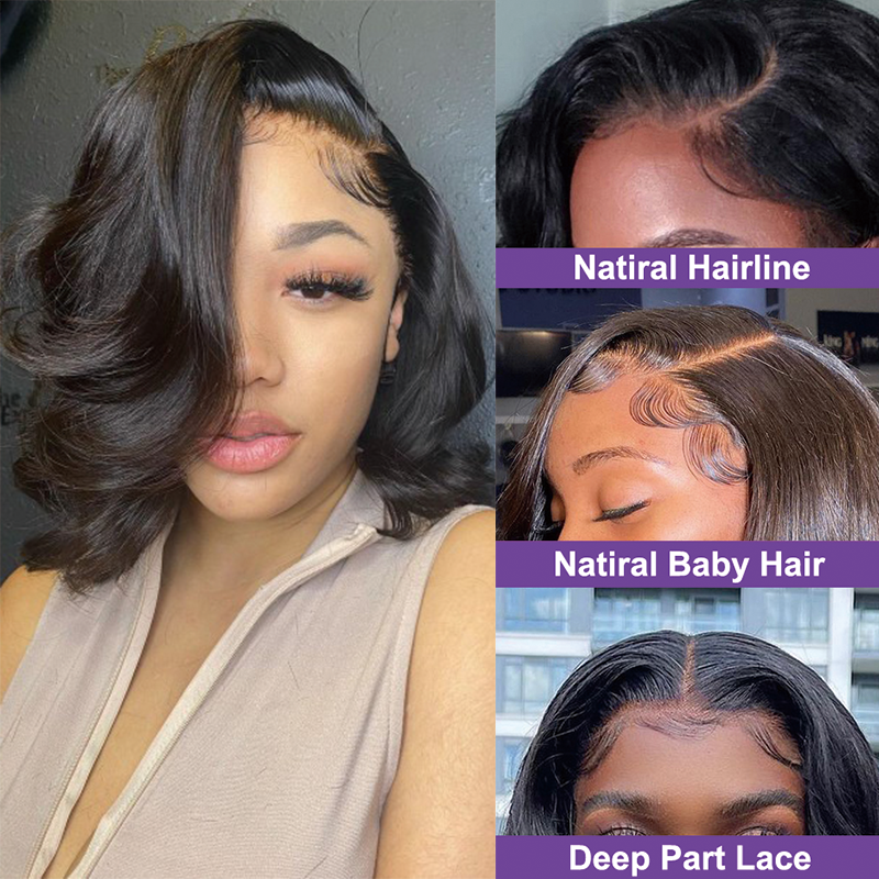 Gluna Body Wave Short Bob Wigs 13x4 Lace Frontal 5x5 4x4 Lace Closure Bob Wig For Women Virgin Hair with Baby Hair Pre Plucked Natural Color
