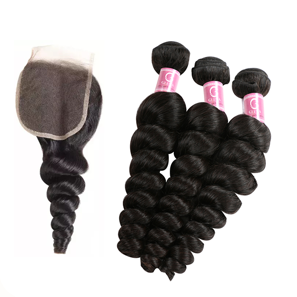 Free Shippng Gluna Hair 8A Grade Loose Wave Virgin Hair 3 Bundles With 4x4 Closure 100% Human Hair Extension Natural Black