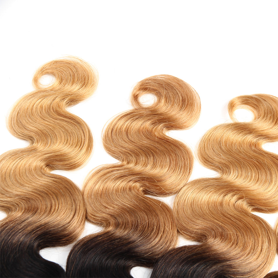 Gluna Hair 8A Grade Ombre Hair 1Bundle Brazilian Body Wave Hair Bundles Black Roots Hair Weave (1B/27)
