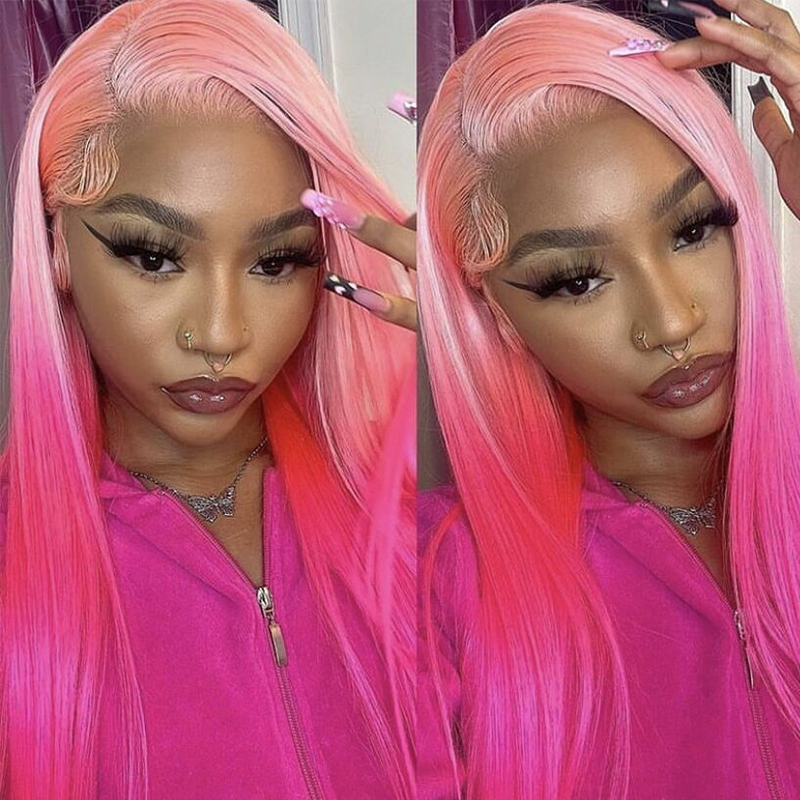 Gluna Ombre Pink Color Straight Lace Front Wig Human Hair Wigs For Women Virgin Transparent Lace Wigs