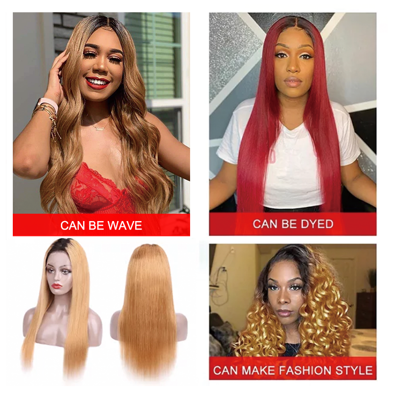 Gluna 13×4 13x6 Lace Frontal Wig Straight Ombre #1B/27 Color Honey Blonde Color Human Virgin Hair Pre Plucked With Natural Baby Hair
