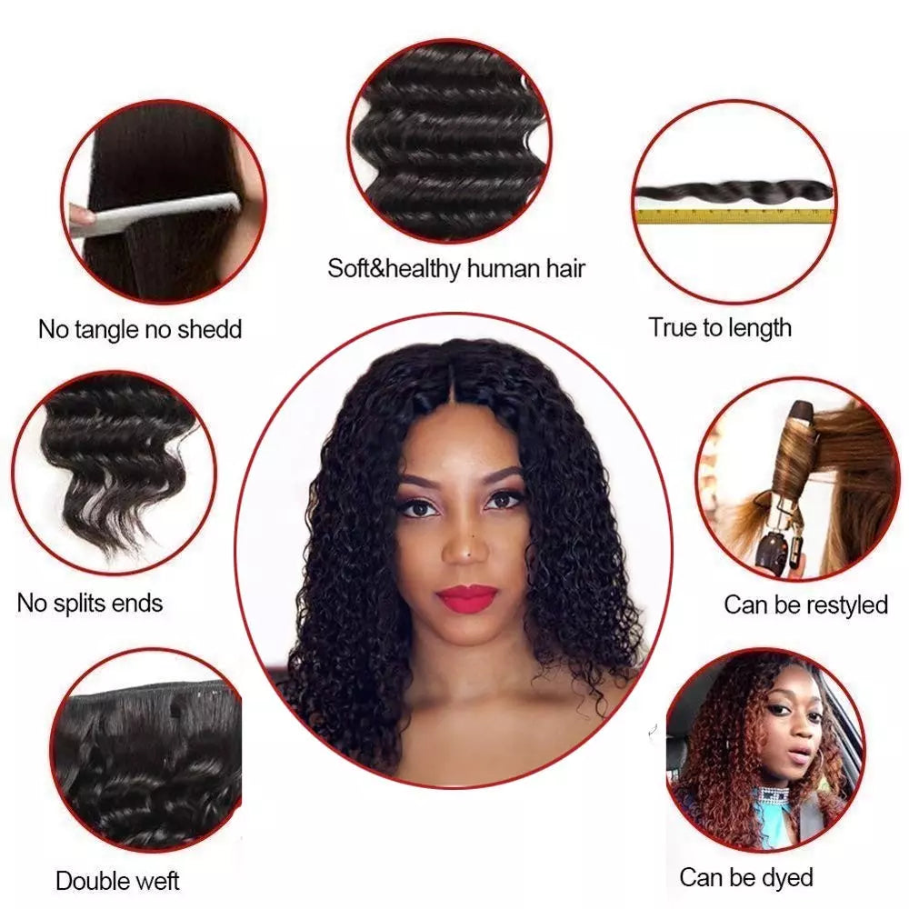 Gluna Hair 8A Grade Deep Wave Virgin Hair 3 Bundles With 4x4 Closure 100% Human Hair Extension Natural Black