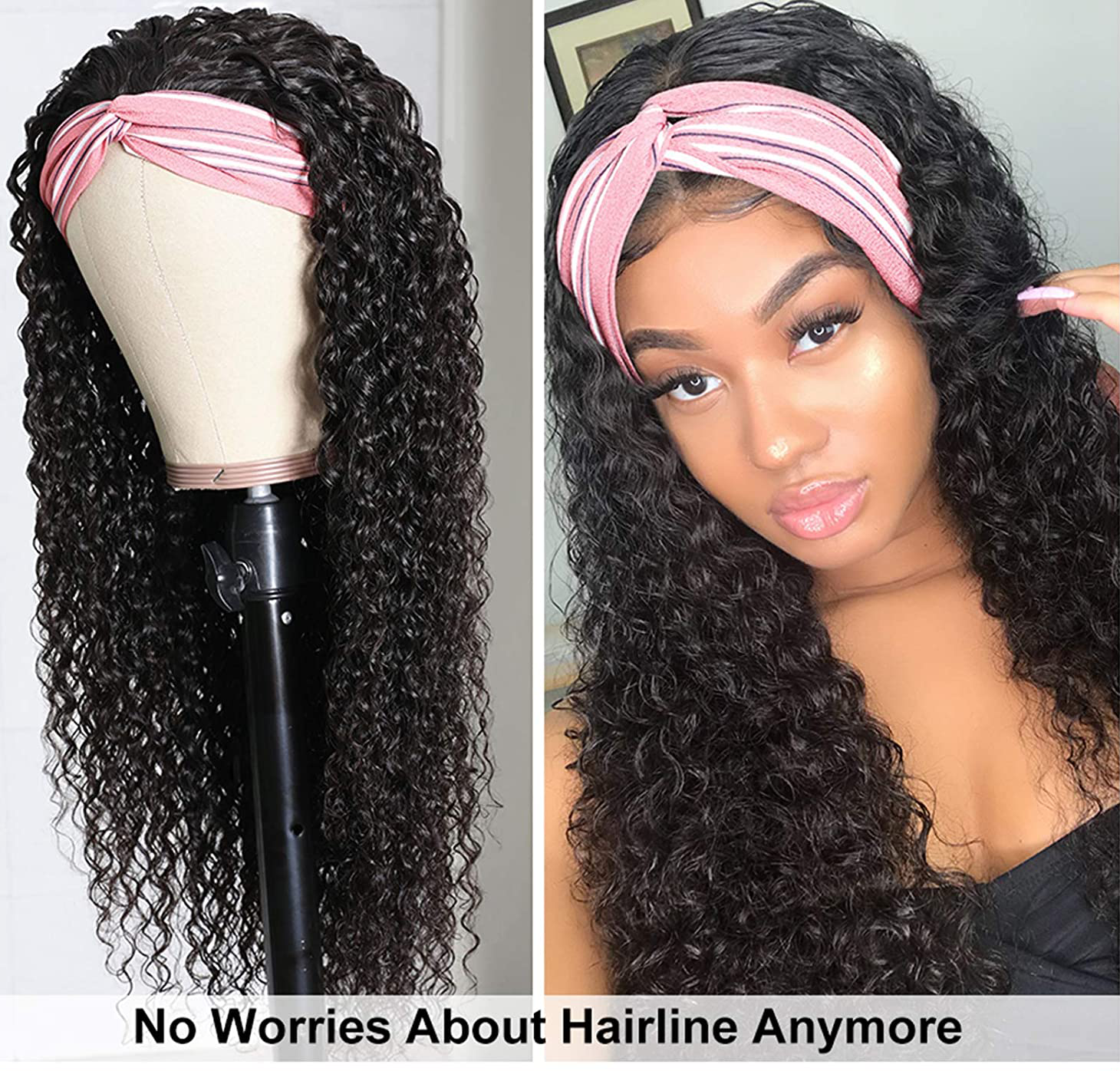 Gluna Hair Deep Curly Headband Wig Virgin Human Hair Wigs For Black Women