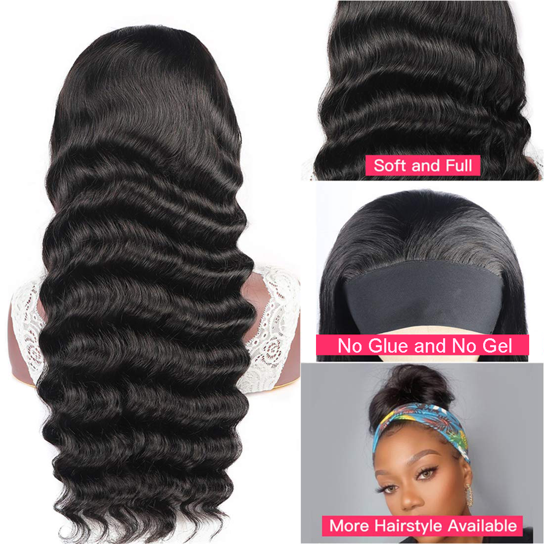 Gluna Hair Loose Deep Wave Headband Wig Virgin Human Hair Wigs For Black Women