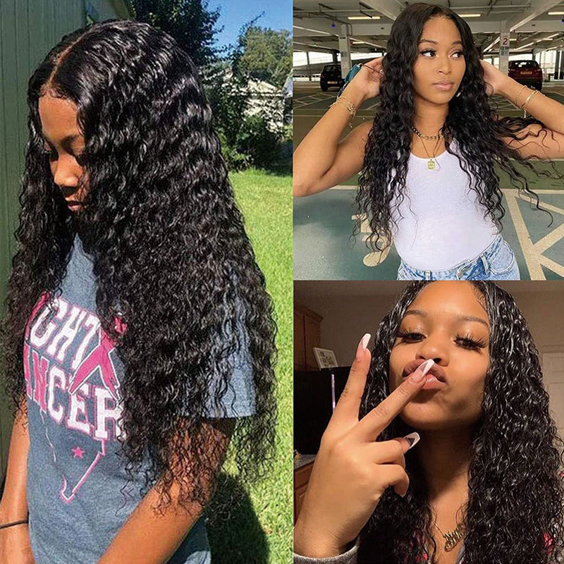 T Part 13x4x1 Water Wave Lace Front Wigs for Black Women, T Shape Middle Part 13x4x1 Lace Frontal Wigs 150 Density Brazilian Virgin Unprocessed Human Hair Wet and Wavy Natural Color