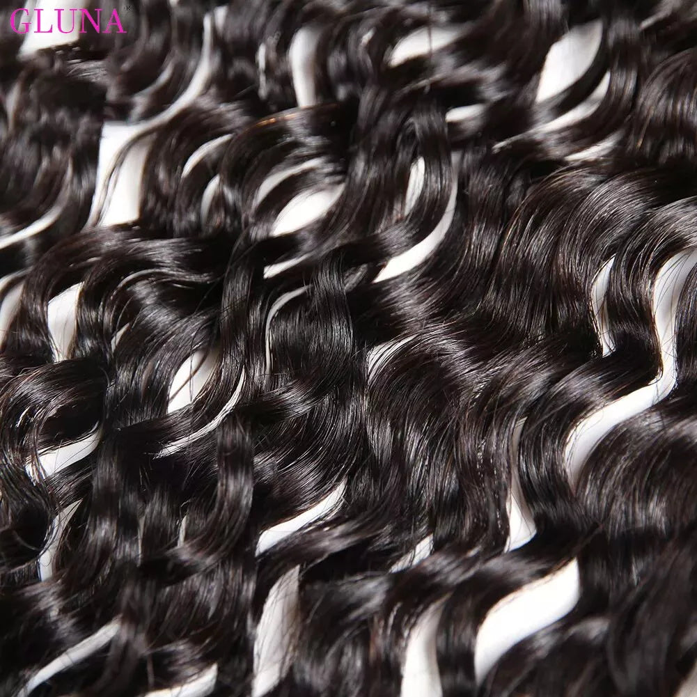 Gluna Hair 8A Grade Water Wave Virgin Hair 4Bundles With Frontal 100% Human Hair Extension Natural Black