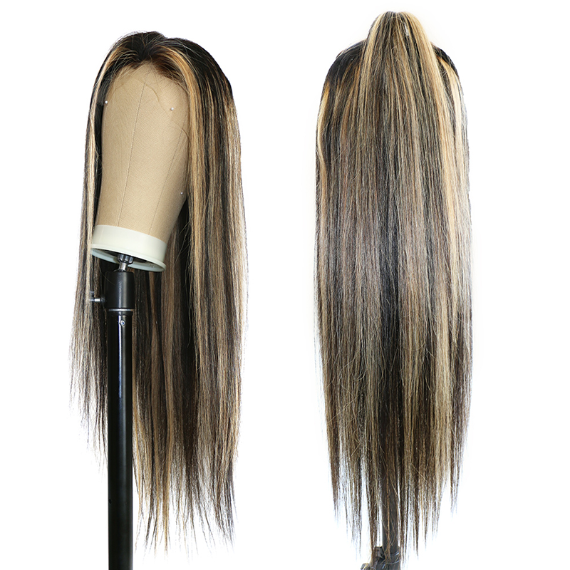 Gluna 4×4 5x5 Lace Closure Wigs Highlight #1B/27 Color Straight Human Virgin Hair Pre Plucked With Natural Baby Hair